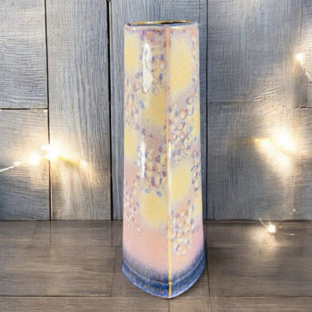 Vintage Faceted Tall Studio Art Pottery Vase Vessel Artist Signed Brook Pottery